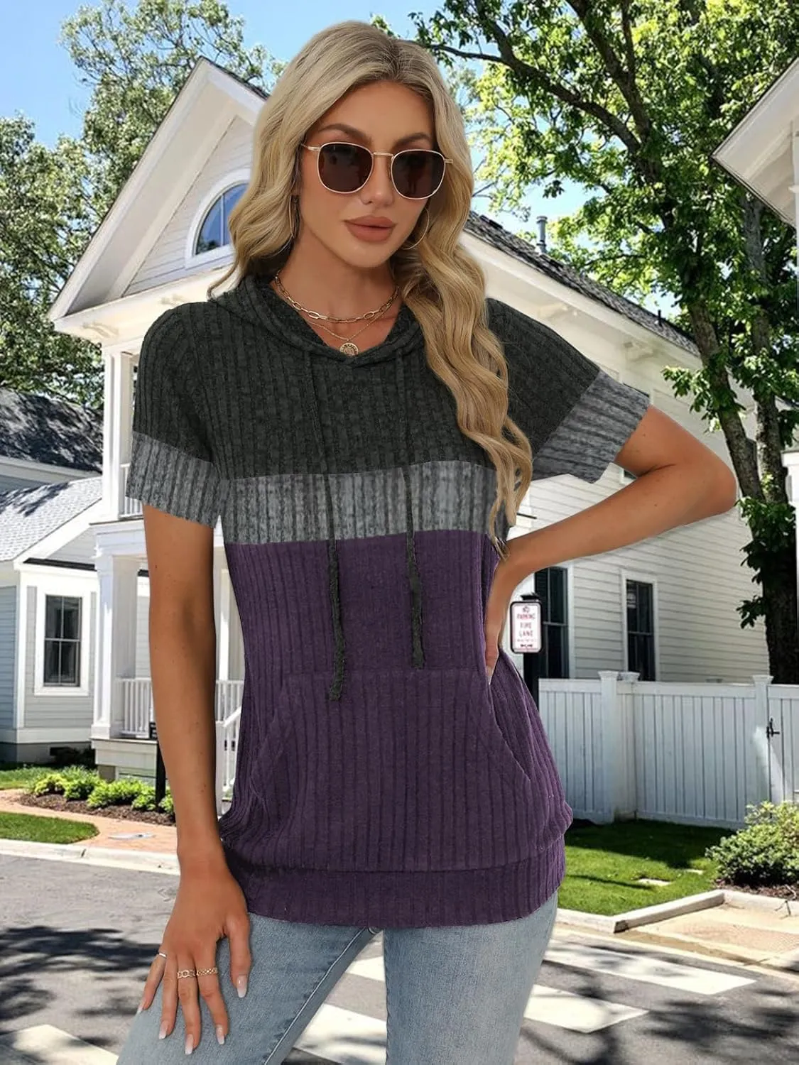 Womens Summer Tops Short Sleeve Hoodies for Women Spring Sweatshirts Casual T Shirts Fashion Tunics
