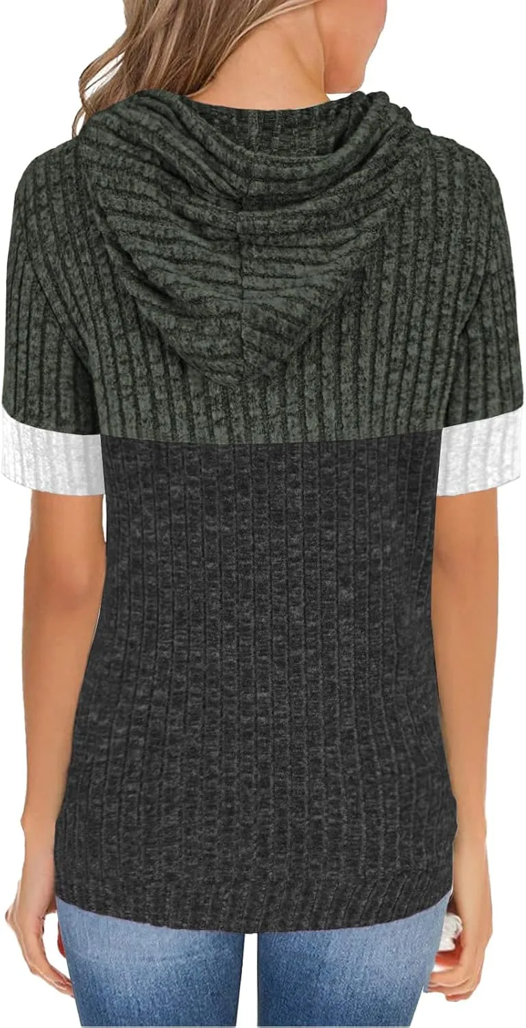 Womens Summer Tops Short Sleeve Hoodies for Women Spring Sweatshirts Casual T Shirts Fashion Tunics