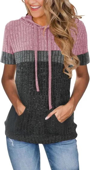 Womens Summer Tops Short Sleeve Hoodies for Women Spring Sweatshirts Casual T Shirts Fashion Tunics