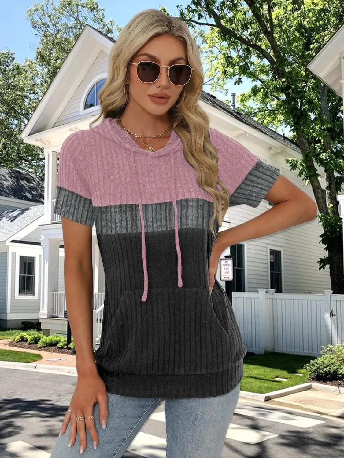 Womens Summer Tops Short Sleeve Hoodies for Women Spring Sweatshirts Casual T Shirts Fashion Tunics