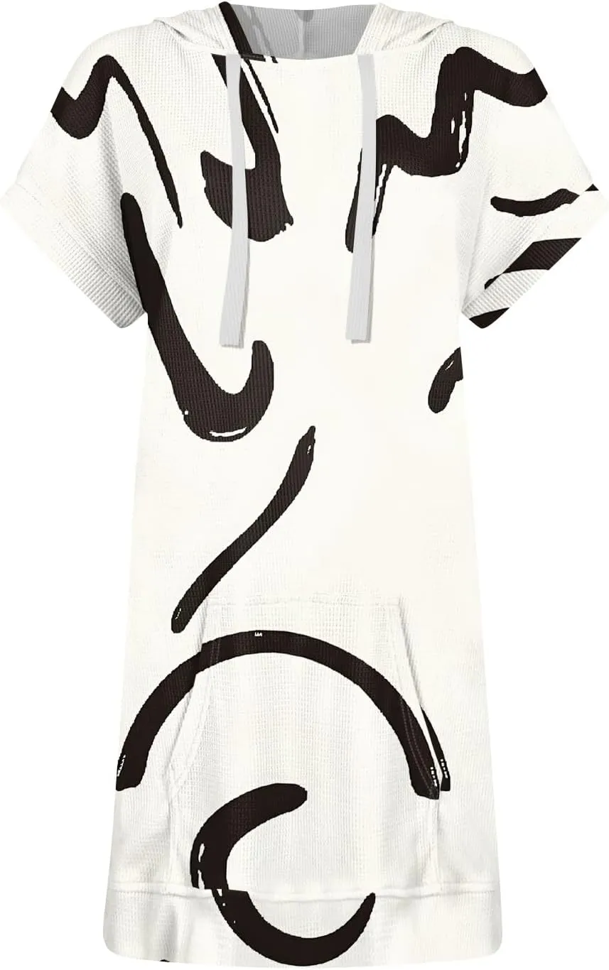 Womens Summer Waffle Short Sleeve Long Shrits With Pockets Oversized Hoodies Tunics Or Tops To Wear With Leggings