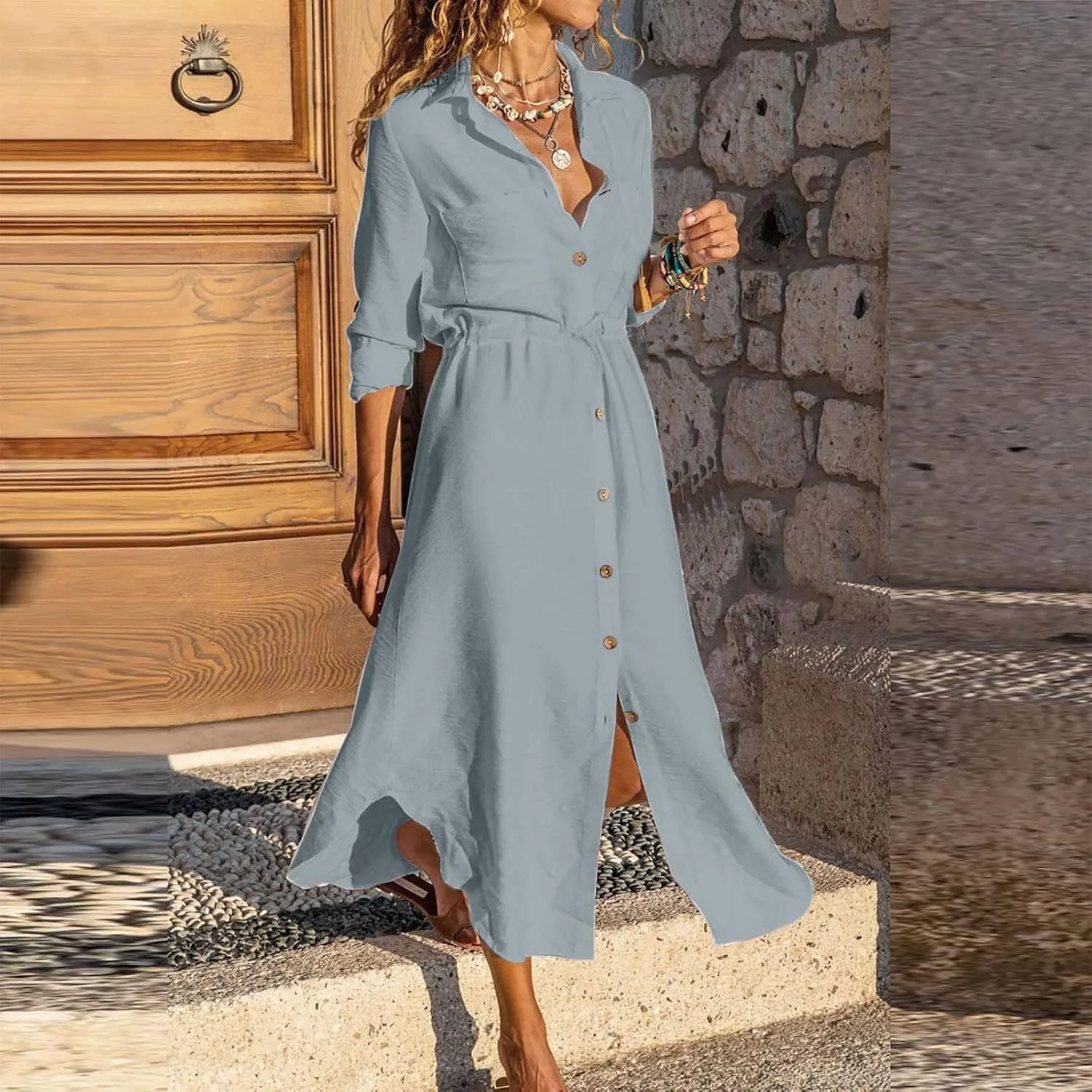 Womens Sun Dresses Sleeve Dresses Sun Dresses for Women Turtle Neck Linen Floral Midi Boho Shirt Sun Dresses