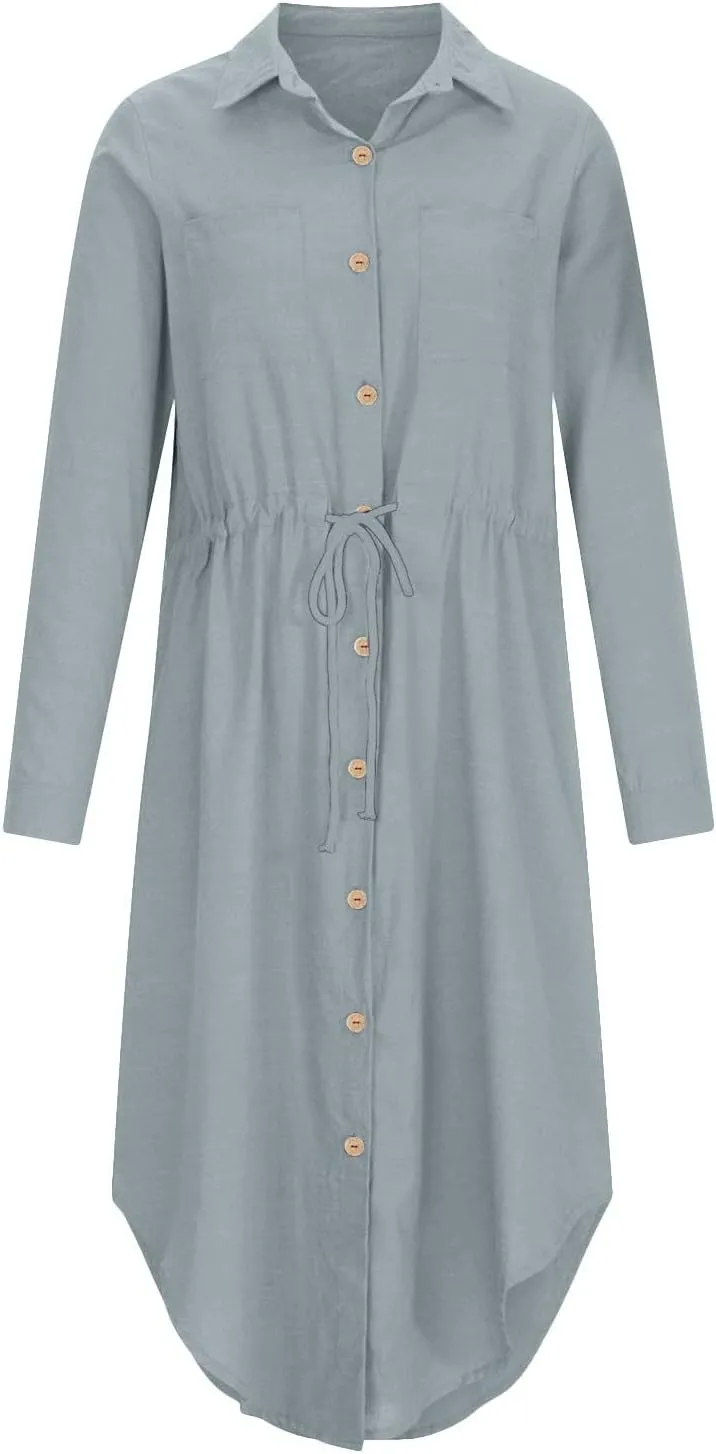 Womens Sun Dresses Sleeve Dresses Sun Dresses for Women Turtle Neck Linen Floral Midi Boho Shirt Sun Dresses