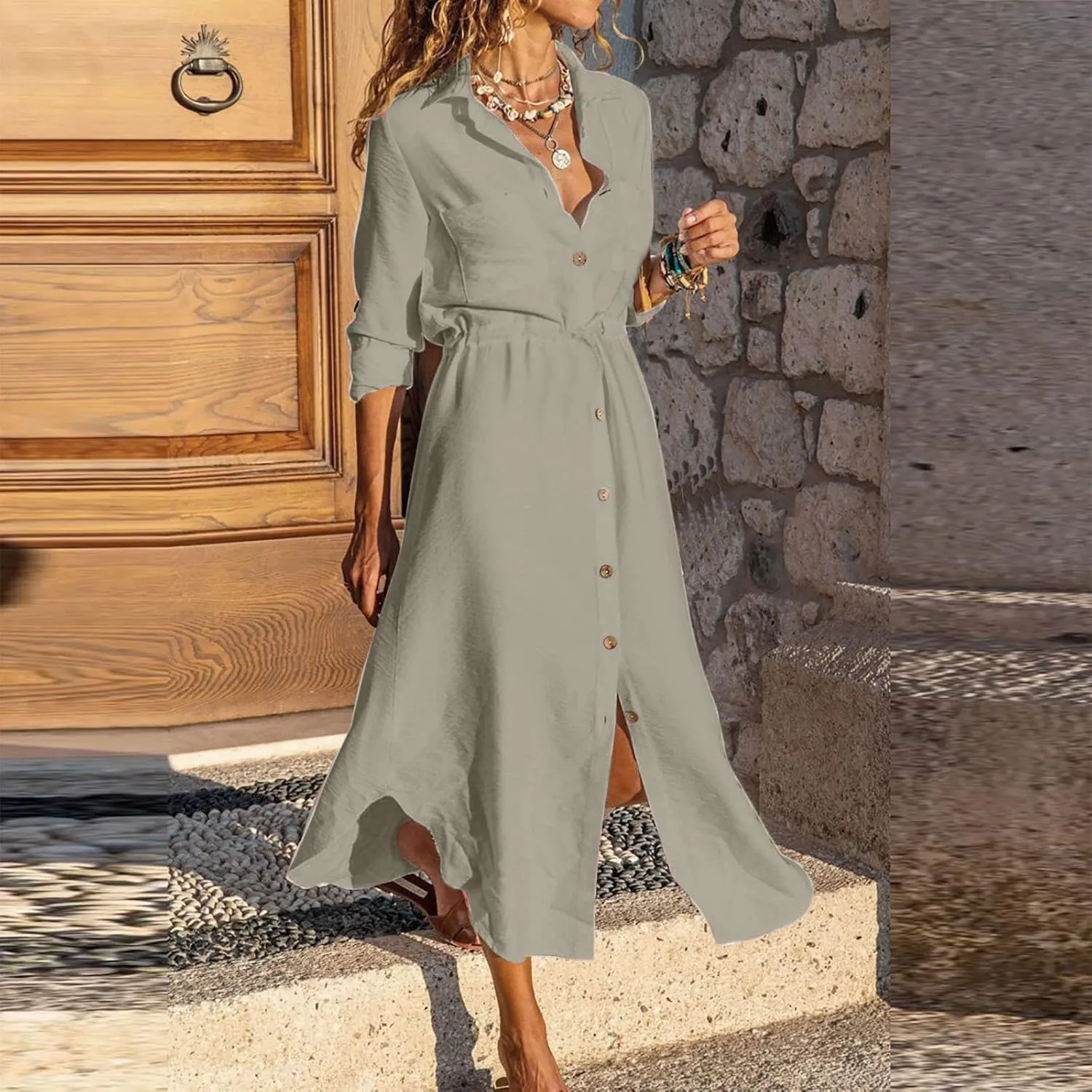 Womens Sun Dresses Sleeve Dresses Sun Dresses for Women Turtle Neck Linen Floral Midi Boho Shirt Sun Dresses