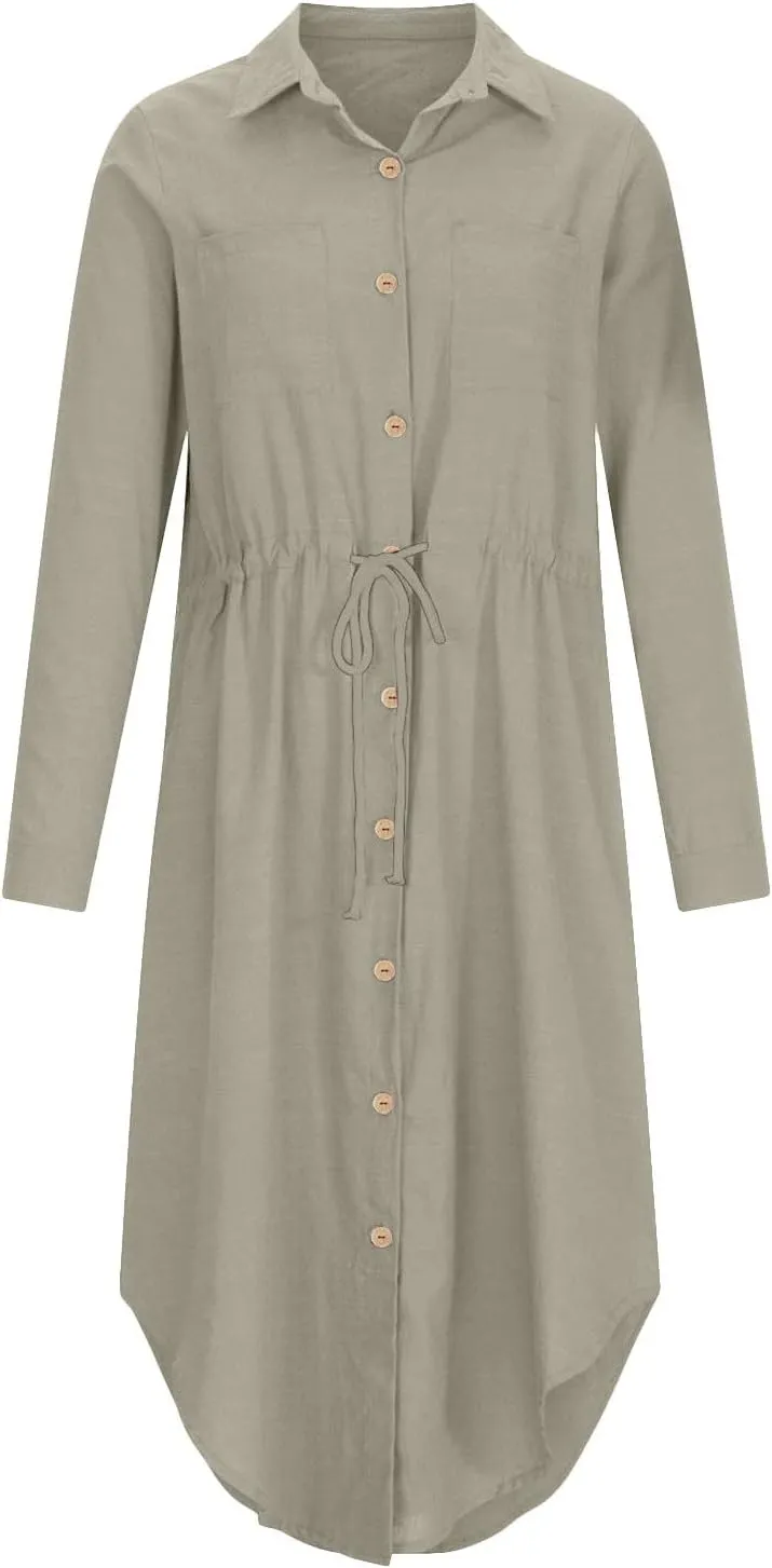 Womens Sun Dresses Sleeve Dresses Sun Dresses for Women Turtle Neck Linen Floral Midi Boho Shirt Sun Dresses