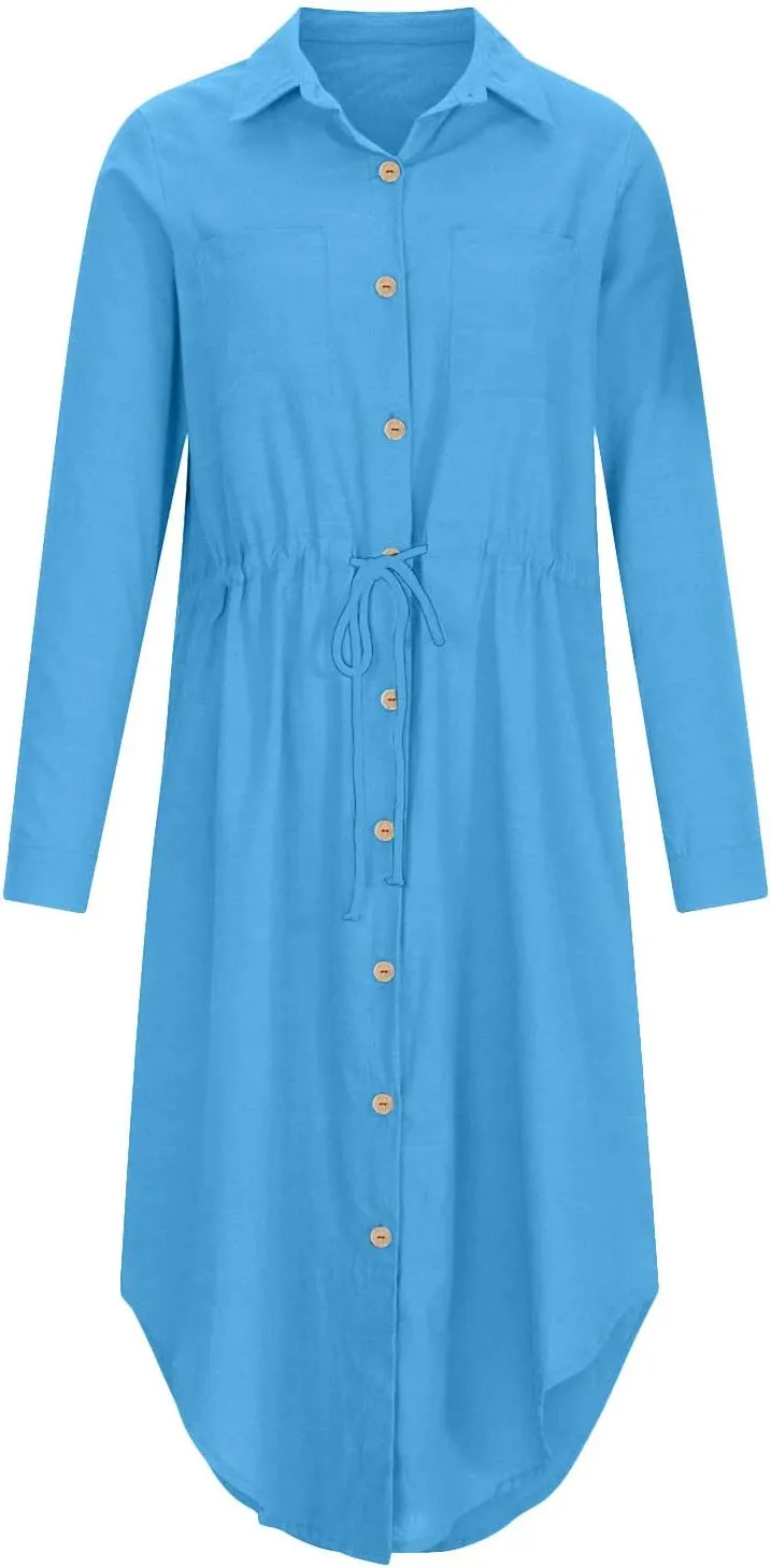 Womens Sun Dresses Sleeve Dresses Sun Dresses for Women Turtle Neck Linen Floral Midi Boho Shirt Sun Dresses