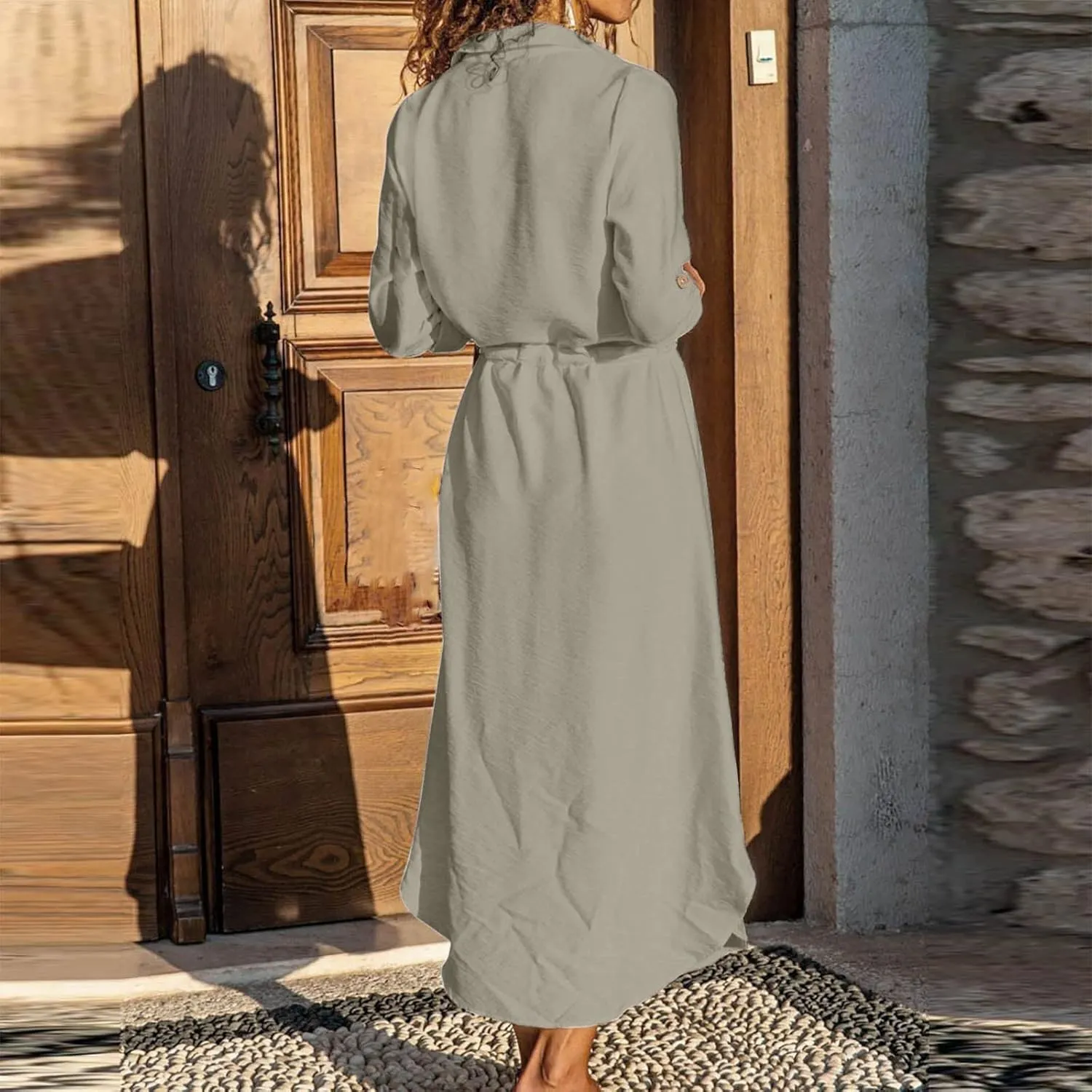 Womens Sun Dresses Sleeve Dresses Sun Dresses for Women Turtle Neck Linen Floral Midi Boho Shirt Sun Dresses