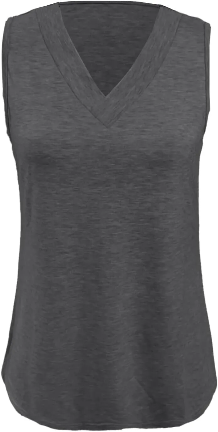 Womens Tank Tops 2025 Sleeveless Summer Vacation Beach Tee Shirt Loose Fit Solid Color Spring Outfits Clothes