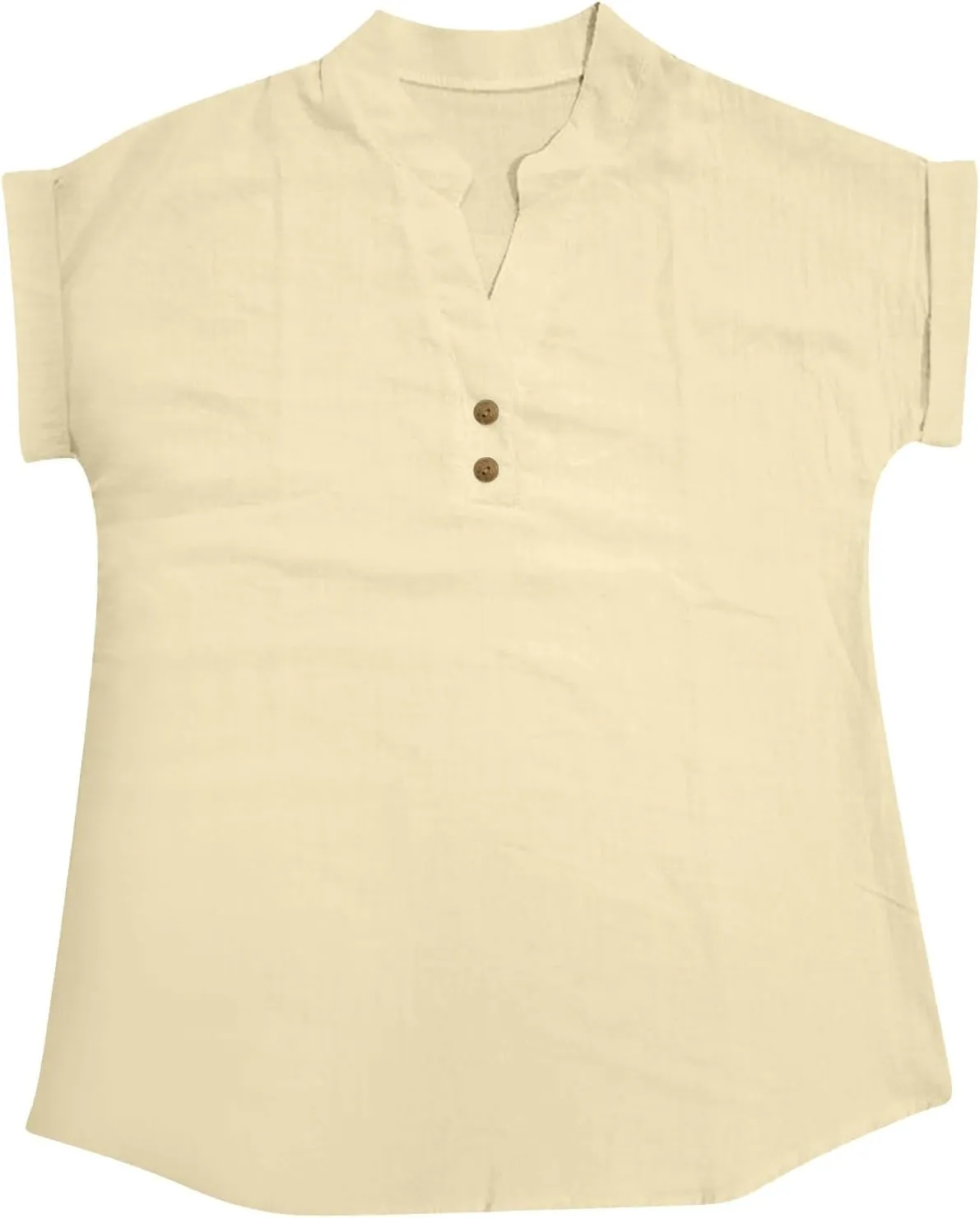 Womens Tops Dressy Casual Short Sleeve Button V Neck Henley T Shirts Solid Color Cotton Linen Summer Blouse Tees