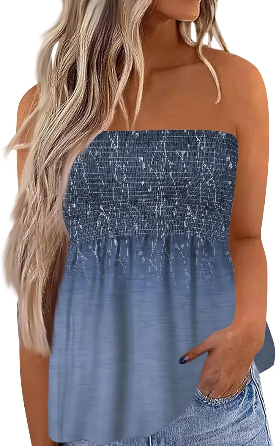 Women's Tube Tops Summer Casual Bandeau Tank Casual Strapless Blouse Off The Shoulder Tunic Shirts Plus Size