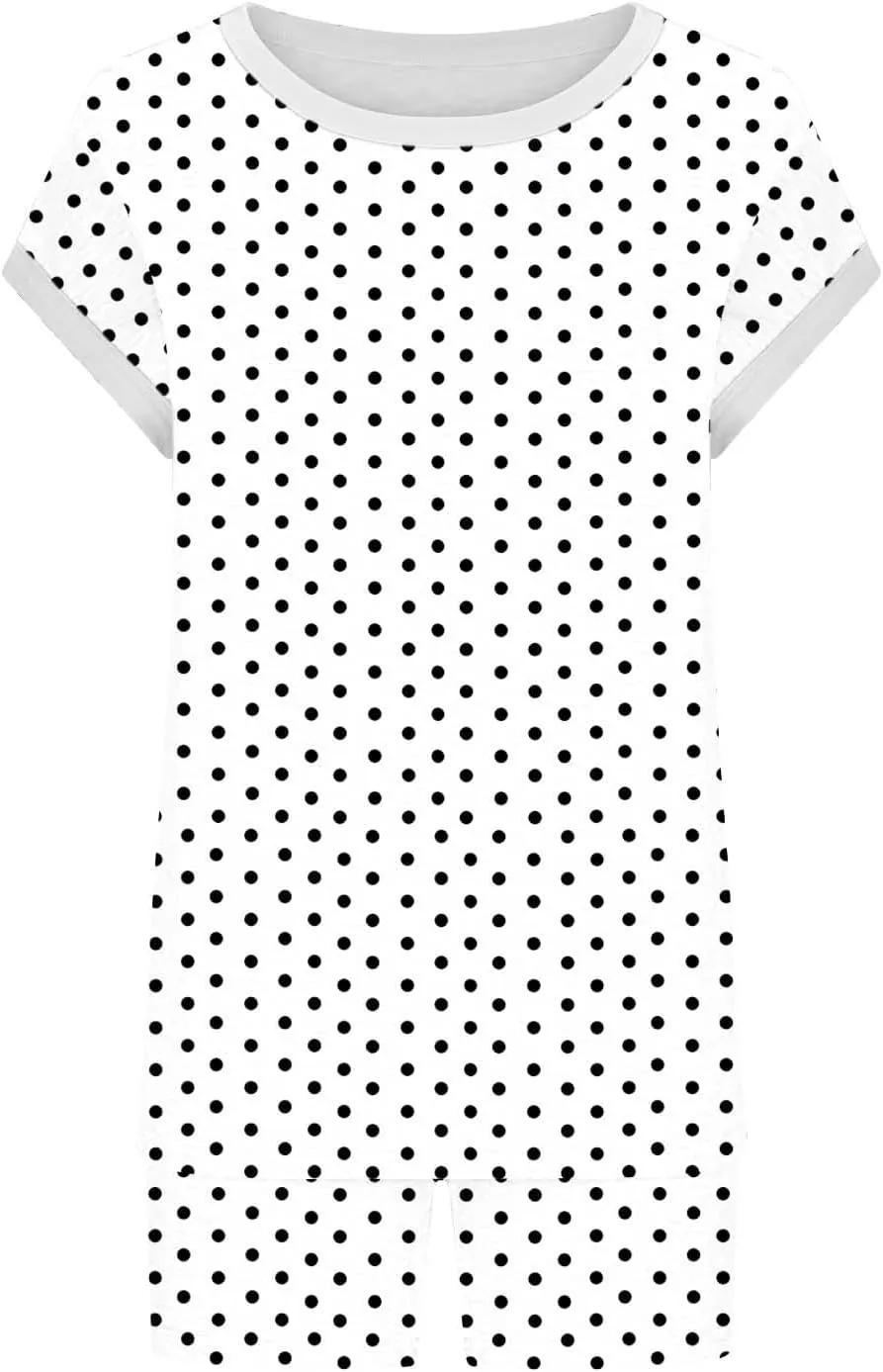 Women's Two Piece Polka Dot Lounge Set Summer Trendy Tee Shirts Drawstring Waist Shorts Matching Vintage Casual Outfit