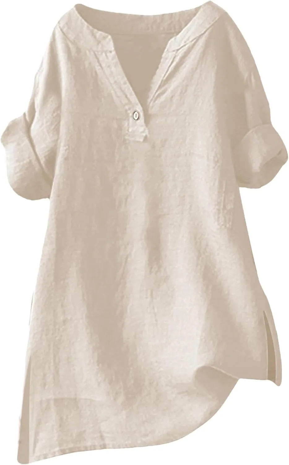 Womens V Neck Linen Henley Shirts 2025 Trendy Short Sleeve Button Summer Tee Blouses Loose Dressy Vacation Tunic Tops