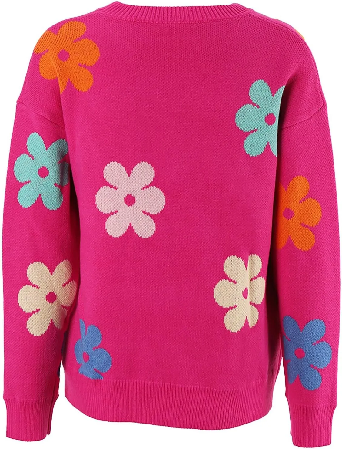 Women's Vintage Sweater Autumn Floral Printed Knitted Drop Shoulder Loose Tunics Casual Slouchy Crochet Sweater Tops