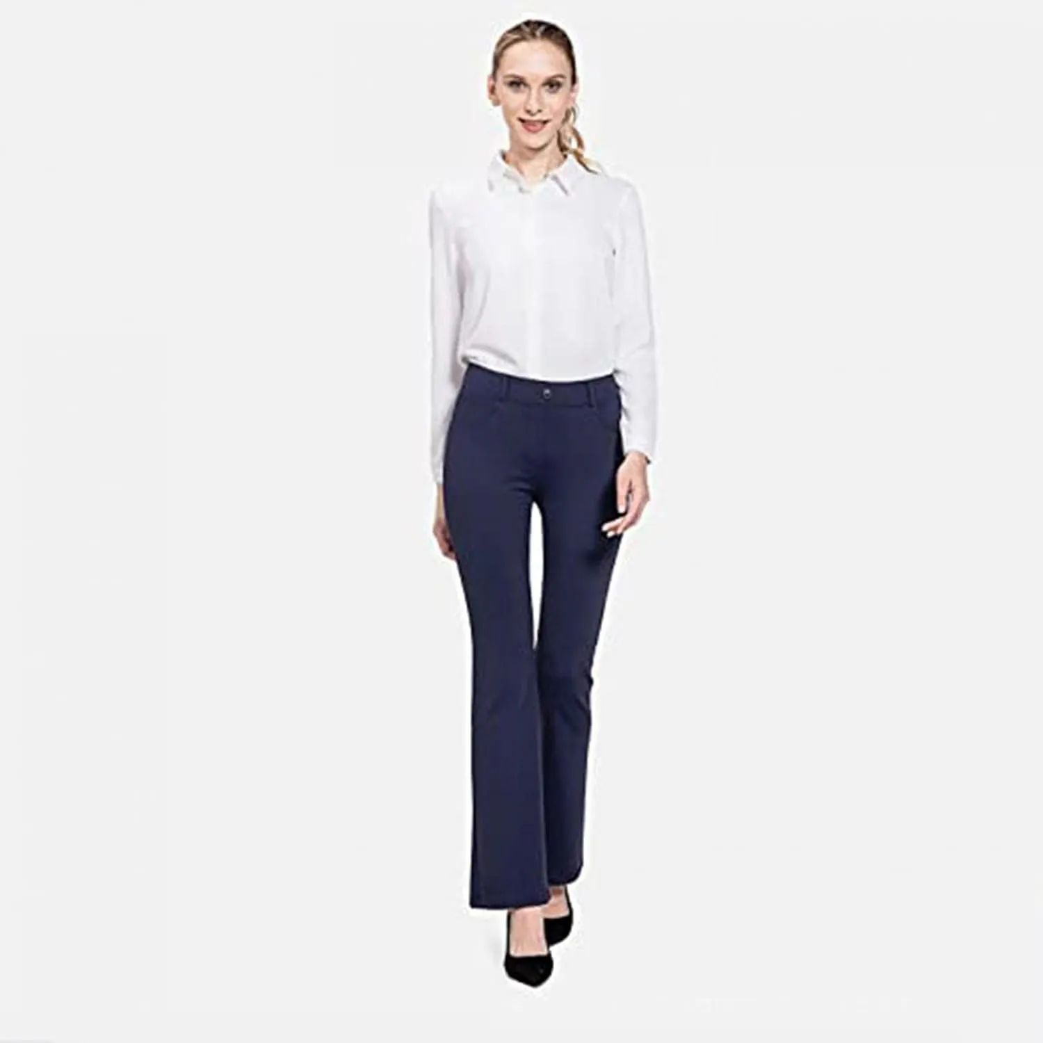 Women's Yoga Dress Pants Stretchy Work Slacks Office Business Casual Straight Leg Bootcut Trousers with Pockets