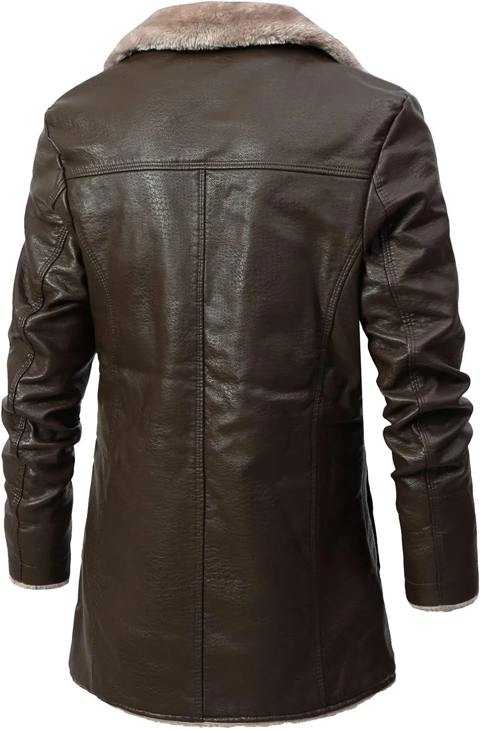 yardsong Men's Winter Coats Faux Fur Lined Faux Leather Casual Trench Coats Button Down Notched Lapel Collar Jackets