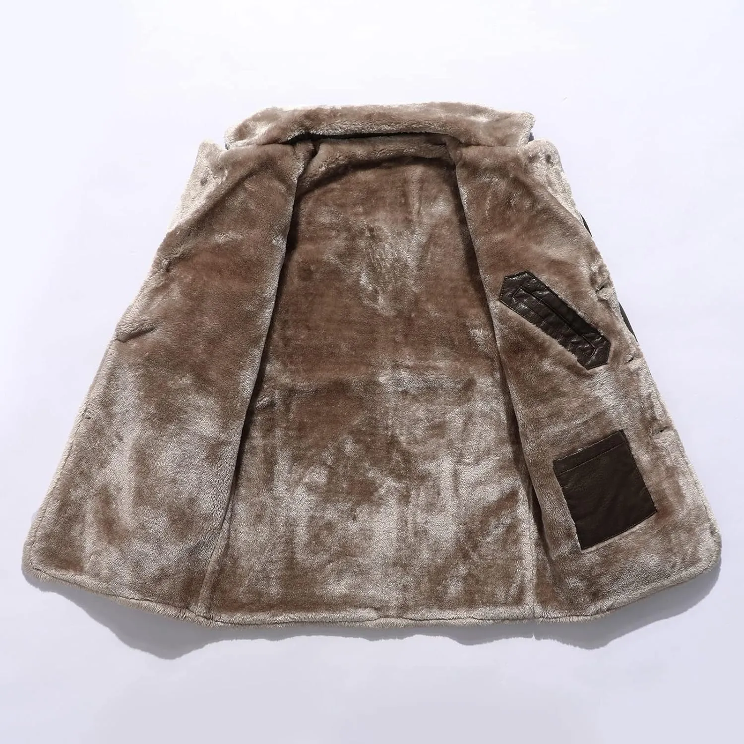 yardsong Men's Winter Coats Faux Fur Lined Faux Leather Casual Trench Coats Button Down Notched Lapel Collar Jackets