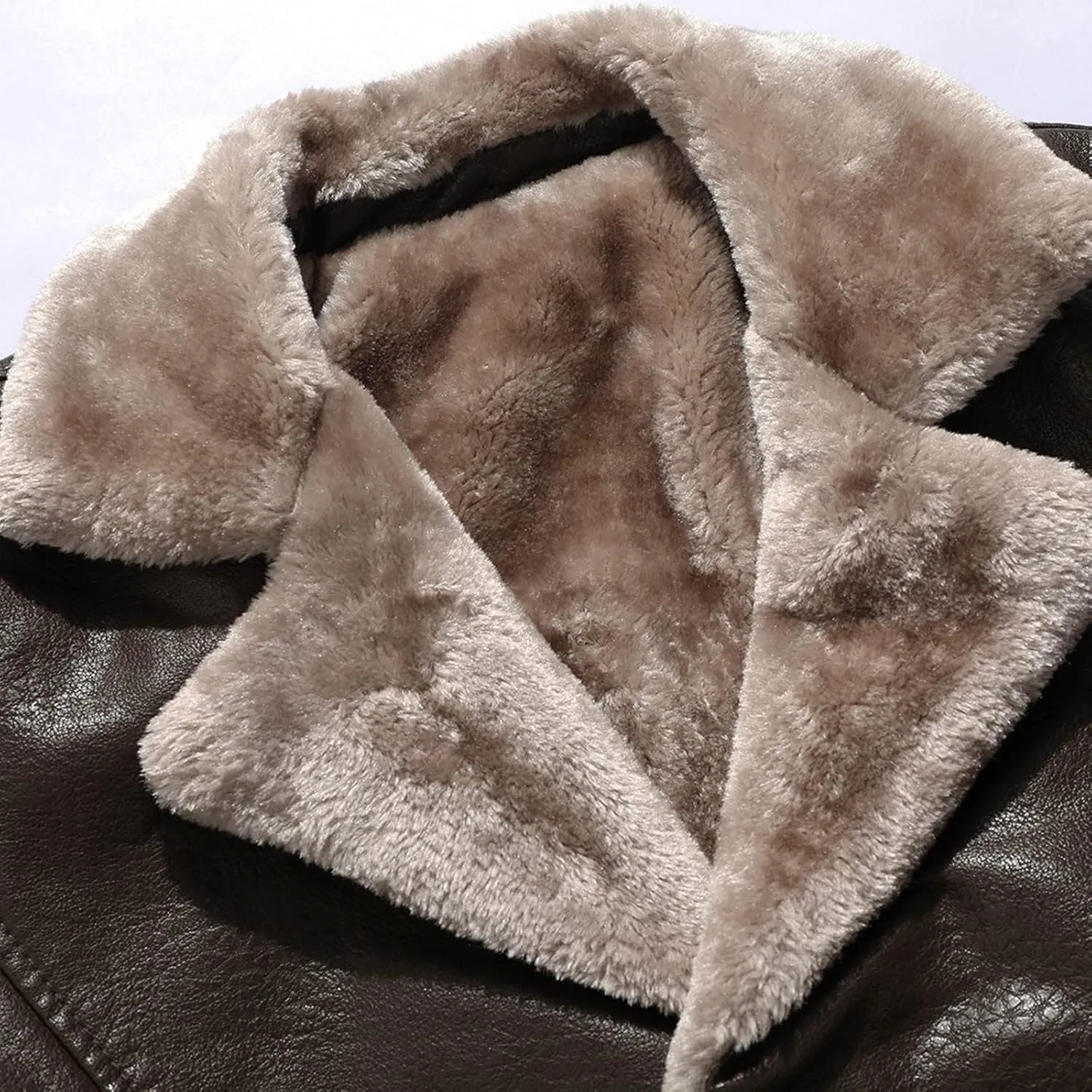 yardsong Men's Winter Coats Faux Fur Lined Faux Leather Casual Trench Coats Button Down Notched Lapel Collar Jackets